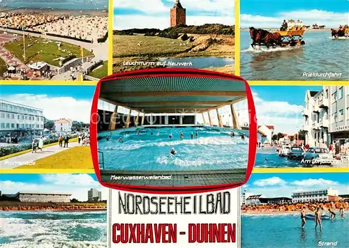 AK / Ansichtskarte Duhnen_Nordsee Leuchtturm auf Neuwerk Prieldurchfahrt Wattwagen Promenade Wellenbad Strand Fliegeraufnahme Duhnen Nordsee