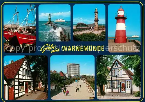 AK / Ansichtskarte Warnemuende_Ostseebad Fischkutter Hafen Mole Leuchtturm Teepott Promenade Hotel Neptun Warnemuende_Ostseebad