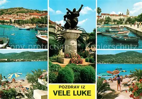 AK / Ansichtskarte Vela_Luka Strand Hafen Denkmal Vela_Luka