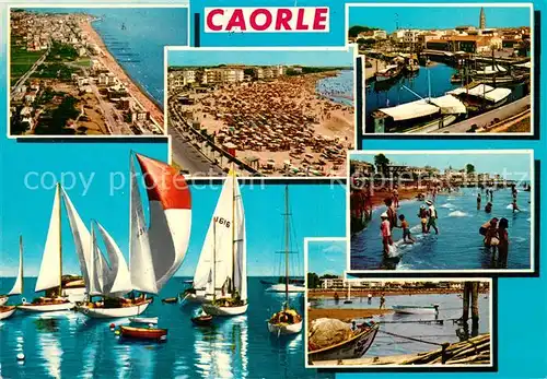 AK / Ansichtskarte Caorle_Venezia Fliegeraufnahme Strand Hafen Segelboote Caorle_Venezia