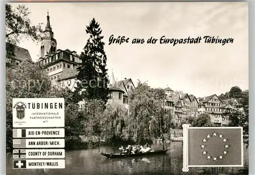 AK / Ansichtskarte Tuebingen Wappen Partnerstaedte Neckarufer Tuebingen