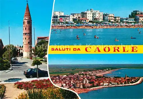 AK / Ansichtskarte Caorle_Venezia Stadtturm Strandpartie Fliegeraufnahme Caorle_Venezia