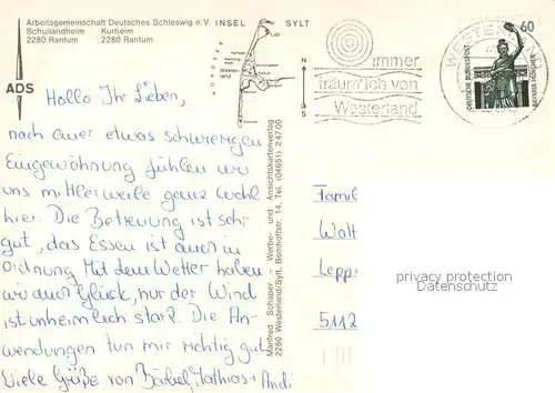 AK / Ansichtskarte Rantum_Sylt Schullandheim Kurheim ADS Arbeitsgemeinschaft Deutsches Schleswig Rantum Sylt