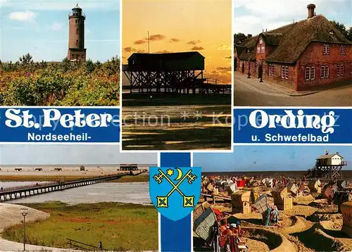 AK / Ansichtskarte St_Peter Ording Leuchtturm Seebruecke Die Seekiste Boehler Sandbank Strand Friesenhaus St_Peter Ording