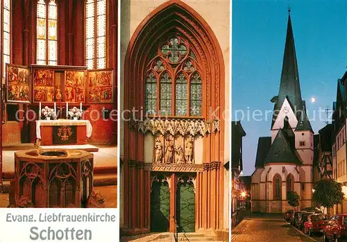 AK / Ansichtskarte Schotten_Hessen Evangelische Liebfrauenkirche Taufstein Altar Portal Figurengruppe Schotten Hessen
