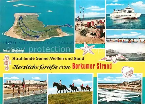 AK / Ansichtskarte Borkum_Nordseebad Strand Reiten Faehre Nordseeinsel Fliegeraufnahme Borkum_Nordseebad