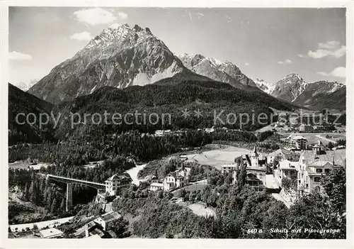 AK / Ansichtskarte Schuls_GR Fliegeraufnahme mit Bruecke und Pisocgruppe Schuls_GR