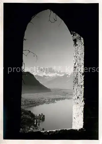 AK / Ansichtskarte Glion Blick durch Fenster auf den See Glion