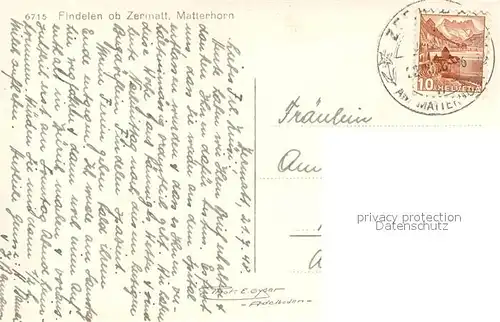 AK / Ansichtskarte Findelen_VS mit Matterhorn Findelen_VS