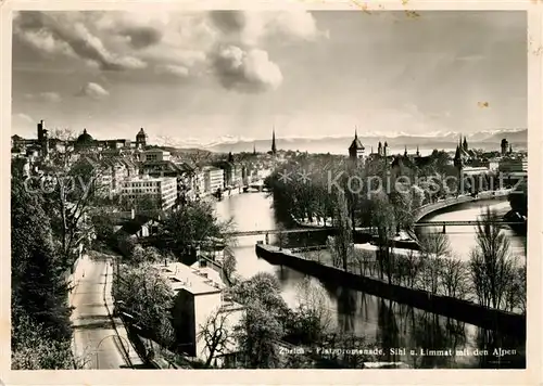 AK / Ansichtskarte Zuerich_ZH Promenade Sihl und Limmat mit den Alpen Zuerich_ZH