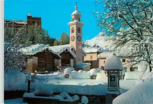 AK / Ansichtskarte Sils_Maria_Graubuenden Kirche Dorfpartie Sils_Maria_Graubuenden