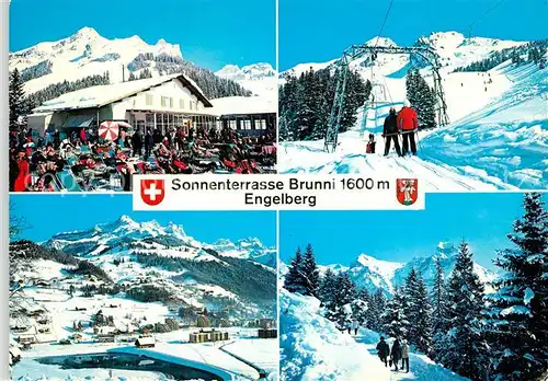 AK / Ansichtskarte Engelberg_OW Bergrestaurant Skilift mit Brunnistock Panorama Spazierweg mit Hahnen Engelberg OW