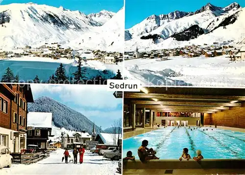 AK / Ansichtskarte Sedrun mit Val Strem Dorfpartie Crispalt Piz Culmatsch Hallenbad Sedrun