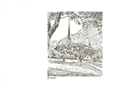AK / Ansichtskarte Stans_NW Ortsmotiv mit Kirche Zeichnung Kuenstlerkarte Stans_NW
