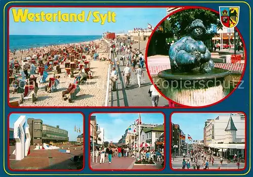 AK / Ansichtskarte Westerland_Sylt Strand Promenade Brunnen Fussgaengerzone Platz Westerland_Sylt