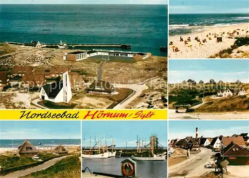 AK / Ansichtskarte Hoernum_Sylt Strand Landschaft Friesenhaeuser Hafen Fischkutter Fliegeraufnahme Hoernum Sylt