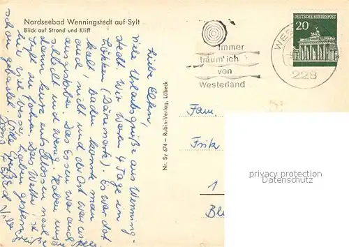 AK / Ansichtskarte Wenningstedt_Sylt Blick auf Strand und Kliff Wenningstedt_Sylt