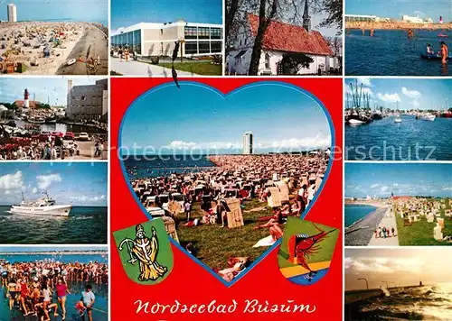 AK / Ansichtskarte Buesum_Nordseebad Strand Promenade Hafen Faehre Mole Brandung Buesum_Nordseebad