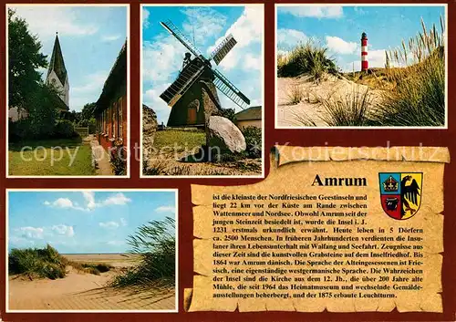 AK / Ansichtskarte Amrum Kirche Windmuehle Leuchtturm Duenen Chronik Wappen Amrum