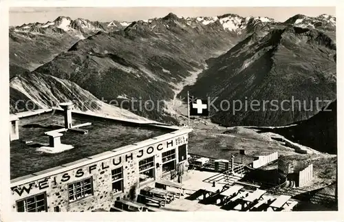 AK / Ansichtskarte Weissfluhjoch Berghaus mit Blick zu Fluela Weisshorn Schwarzhorn Dischmatal und Piz Vadret Weissfluhjoch