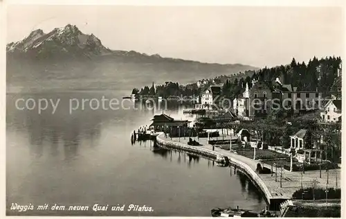AK / Ansichtskarte Weggis_Vierwaldstaettersee mit Quai und Pilatus Weggis_Vierwaldstaettersee