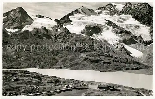 AK / Ansichtskarte Berninapass Fliegeraufnahme Hospiz Piz Cambrena Cambrenagletscher Berninapass