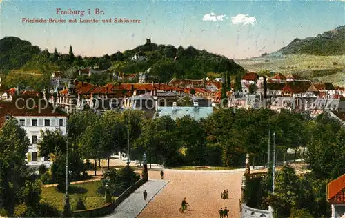 AK / Ansichtskarte Freiburg_Breisgau Friedrichs Bruecke Loretto Schoenberg Freiburg Breisgau