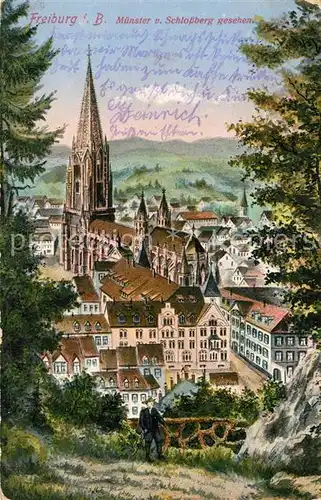 AK / Ansichtskarte Freiburg_Breisgau Muenster Blick vom Schlossberg Freiburg Breisgau