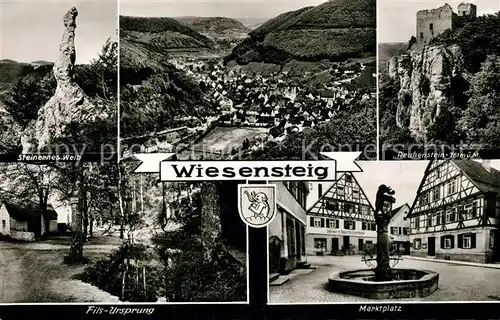 AK / Ansichtskarte Wiesensteig Fliegeraufnahme Marktplatz Fils Ursprung Reussenstein Wiesensteig