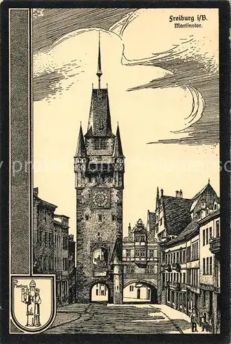 AK / Ansichtskarte Freiburg_Breisgau Martinstor Wappen Kuenstlerkarte Freiburg Breisgau