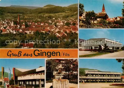AK / Ansichtskarte Gingen_Fils Brunnen Rathaus Kirche Panorama Gingen Fils