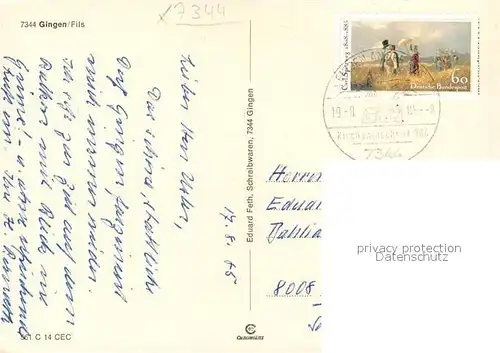 AK / Ansichtskarte Gingen_Fils Brunnen Rathaus Kirche Panorama Gingen Fils