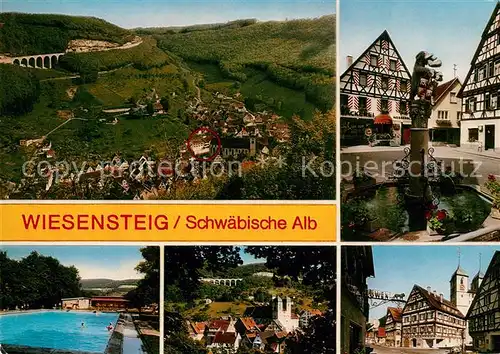 AK / Ansichtskarte Wiesensteig Hotel zur Turkei Brunnen Schwimmbad Panorama Wiesensteig