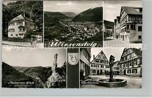 AK / Ansichtskarte Wiesensteig Marktplatz Fliegeraufnahme Fachwerk Steinernes Weib Gasthaus Post Wiesensteig