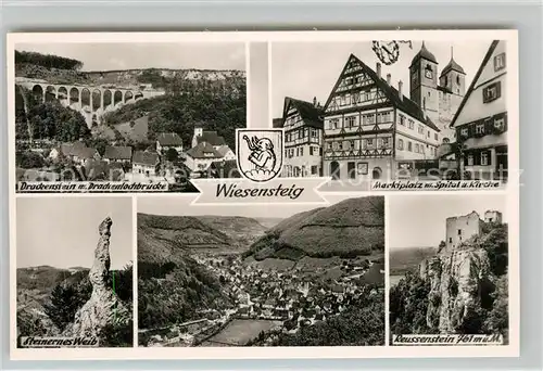 AK / Ansichtskarte Wiesensteig Reussenstein Fliegeraufnahme Steinernes Wein Marktplatz Spital  Wiesensteig