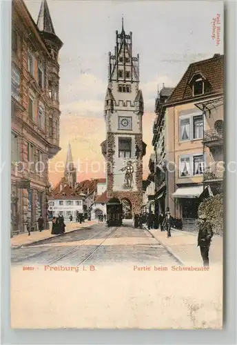 AK / Ansichtskarte Freiburg_Breisgau Schwabentor Strassenbahn Muenster Freiburg Breisgau