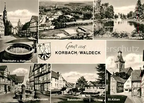 AK / Ansichtskarte Korbach Fliegeraufnahme Bahnhofstrasse Stechbahn Rathaus Korbach