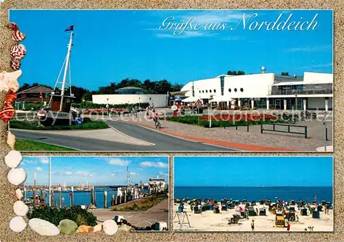 AK / Ansichtskarte Norddeich_Ostfriesland Hotel Restaurant Hafen Faehre Strand Muscheln Norddeich_Ostfriesland