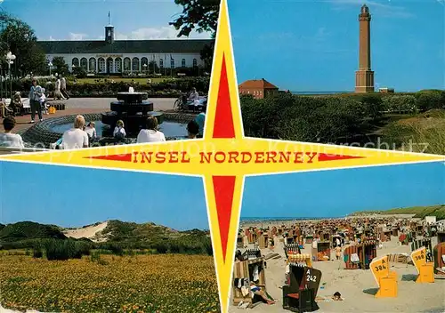AK / Ansichtskarte Norderney_Nordseebad Kurhaus Brunnen Leuchtturm Strand Landschaftspanorama Norderney_Nordseebad