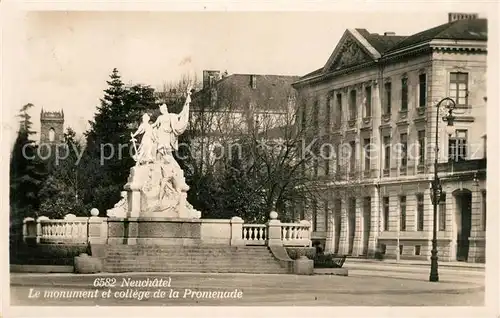 AK / Ansichtskarte Neuchatel_NE Monument et college de la Promenade Neuchatel NE