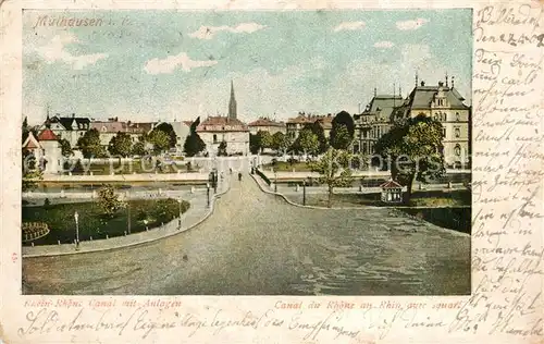 AK / Ansichtskarte Muelhausen_Elsass Rhein Rhone Canal mit Anlagen Muelhausen Elsass