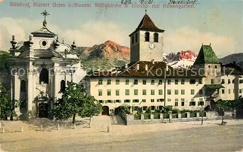 AK / Ansichtskarte Gries_Quirein_Bozen Stiftskirche und Kloster mit Rosengarten Gries_Quirein_Bozen