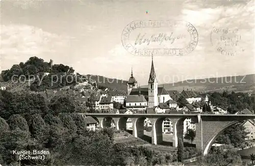 AK / Ansichtskarte Baden_AG Panorama mit Kirche und Viadukt Baden_AG