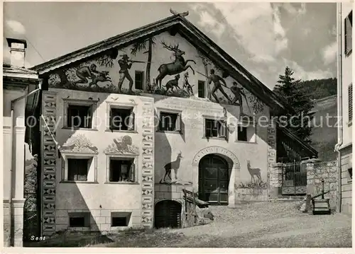 AK / Ansichtskarte Sent Bemaltes Haus Sent