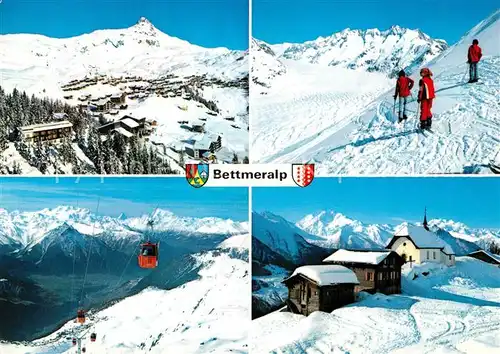 AK / Ansichtskarte Bettmeralp_VS Panorama Wintersportplatz mit Gondelbahn Bettmerhorn Aletschgletscher Fletschhorn Dom Walliser Alpen Bettmeralp VS