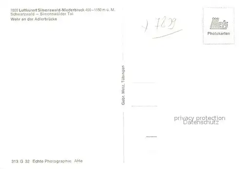 AK / Ansichtskarte Simonswald Niederbruck Wehr an der Adlerbruecke Simonswald