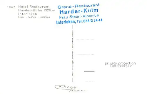 AK / Ansichtskarte Interlaken_BE Hotel Restaurant Harder Kulm mit Eiger Moench Jungfrau Interlaken_BE