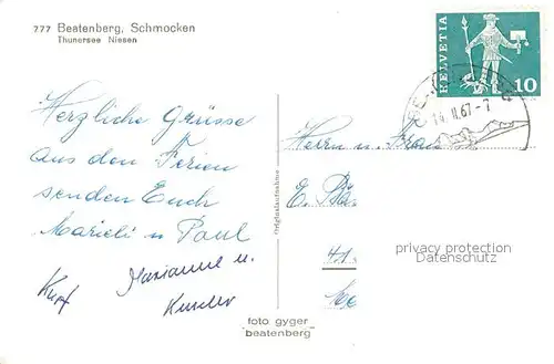 AK / Ansichtskarte Beatenberg Schmocken mit Thunersee Niesen Beatenberg