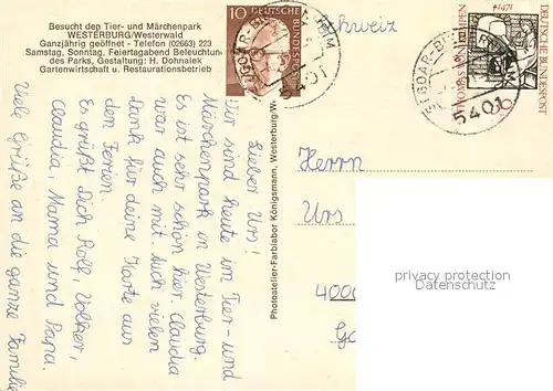 AK / Ansichtskarte Westerburg_Westerwald Tier  und Maerchenwald  Westerburg_Westerwald