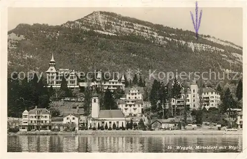 AK / Ansichtskarte Weggis_Vierwaldstaettersee Mitteldorf mit Rigi Weggis_Vierwaldstaettersee